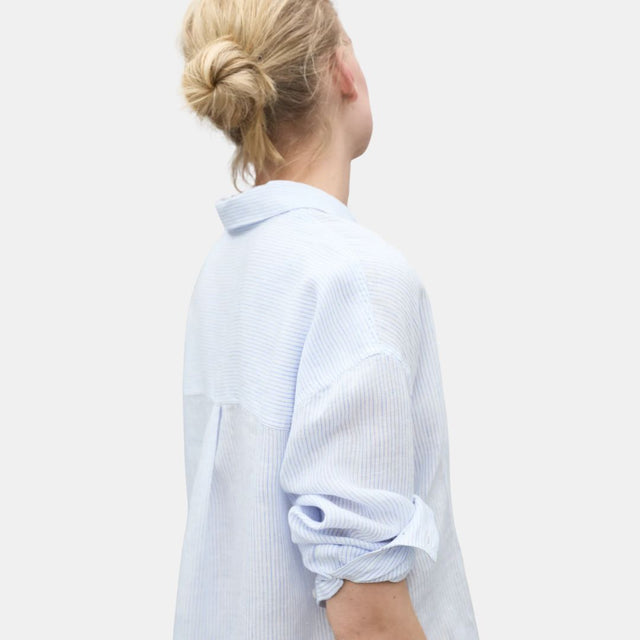Ecoalf Daria Linen Shirt White Sky Blue Stripes