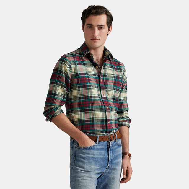 Polo Ralph Lauren Custom Fit Plaid Performance Shirt Cream Red Multi