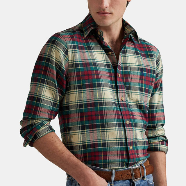 Polo Ralph Lauren Custom Fit Plaid Performance Shirt Cream Red Multi