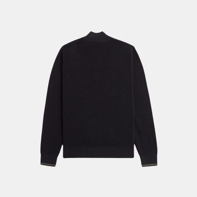 Fred Perry Jersey Waffle Stitch Half Zip Jumper Black
