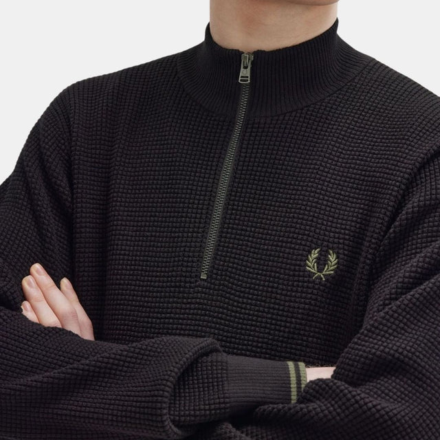 Fred Perry Jersey Waffle Stitch Half Zip Jumper Black