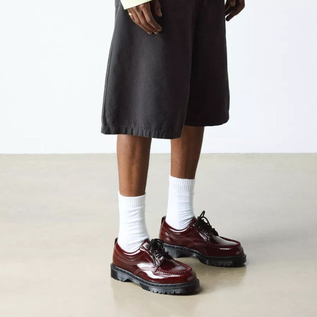 Dr. Martens Lowell Lacquered Leather Moc Toe Cherry Red