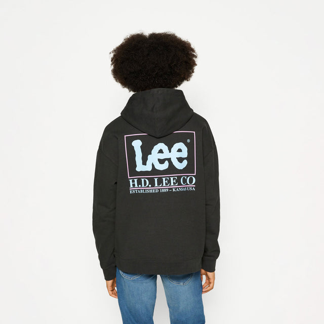 Lee Logo Loose Hoodie Washed Black