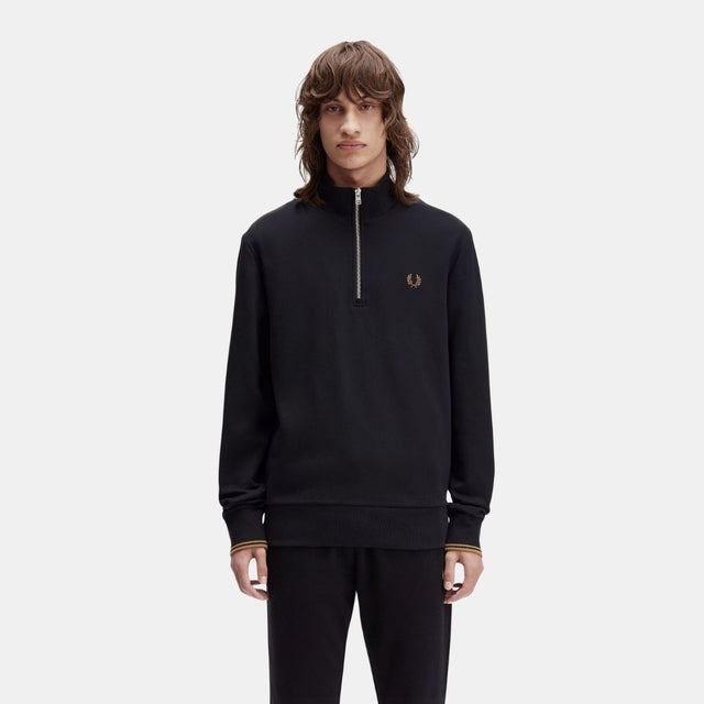 Fred Perry Half Zip Sweatshirt Black-Champagne