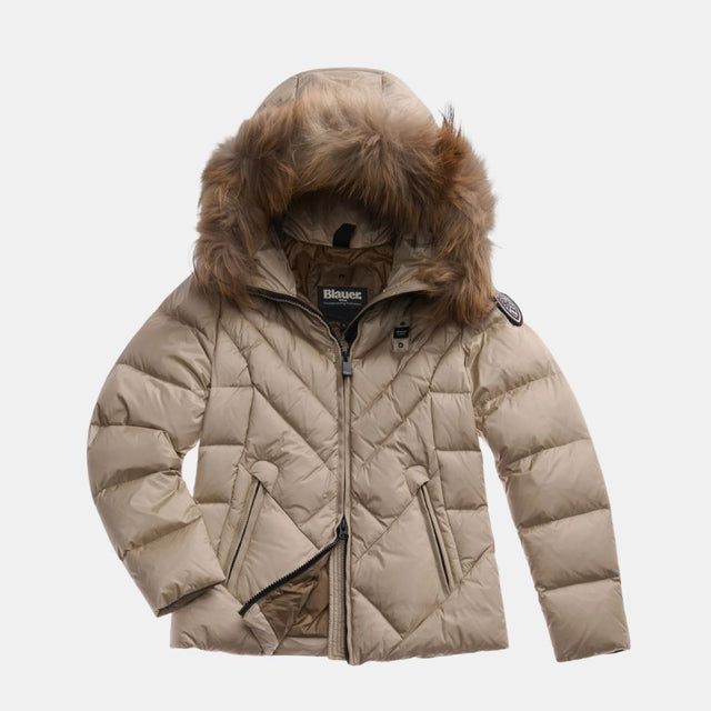 Blauer Geometric Lines Down Jacket Alicia Beige