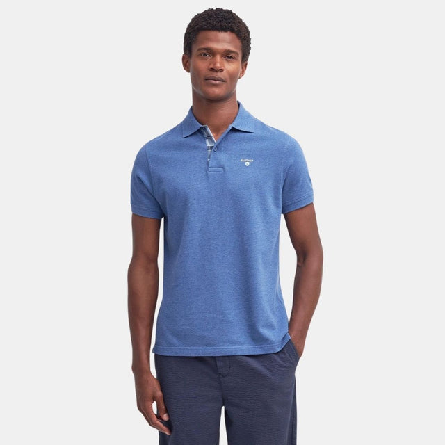 Barbour Tartan Pique Polo Shirt Dark Chambray Marl