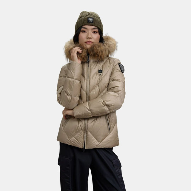 Blauer Geometric Lines Down Jacket Alicia Beige