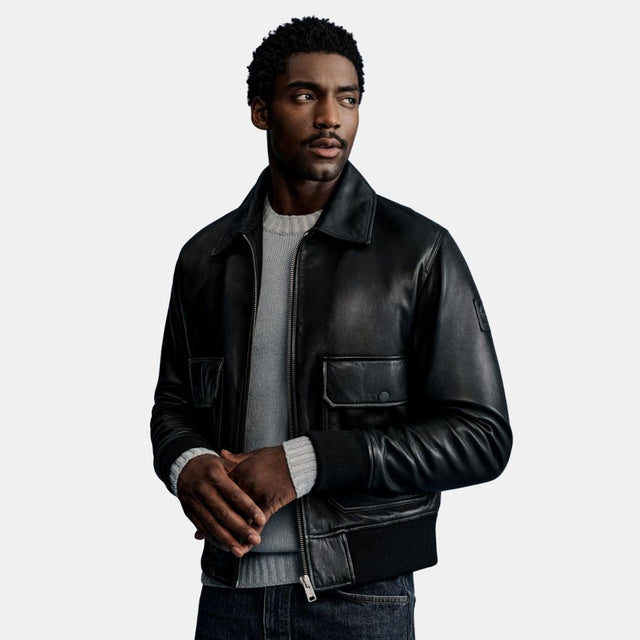 Belstaff Pilot Jacket Lamb Leather Black