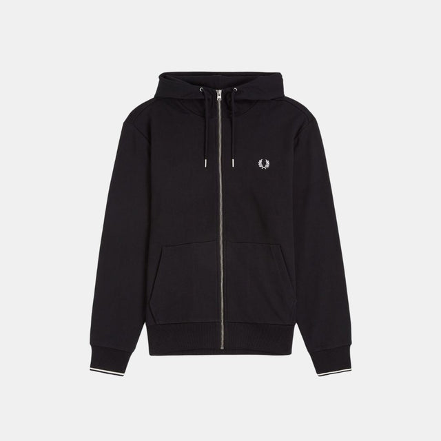 Fred Perry Hooded Zip Through Sweatshirt Black