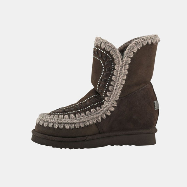 Mou Eskimo Inner Wedge Short Strass & Leather Stitichings Brown Pepper