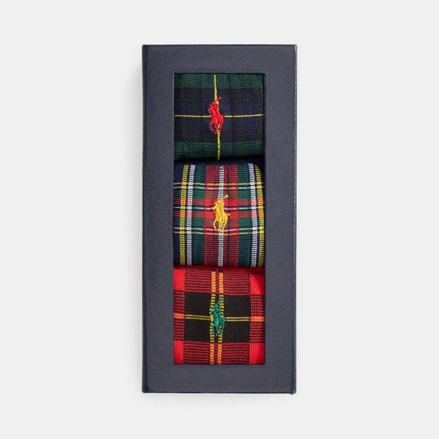 Polo Ralph Lauren Plaid Trouser Sock 3-Pack Gift Set Wine/Green/Royal