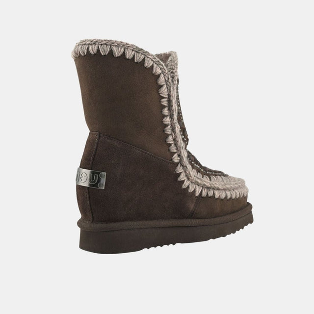 Mou Eskimo Inner Wedge Short Strass & Leather Stitichings Brown Pepper