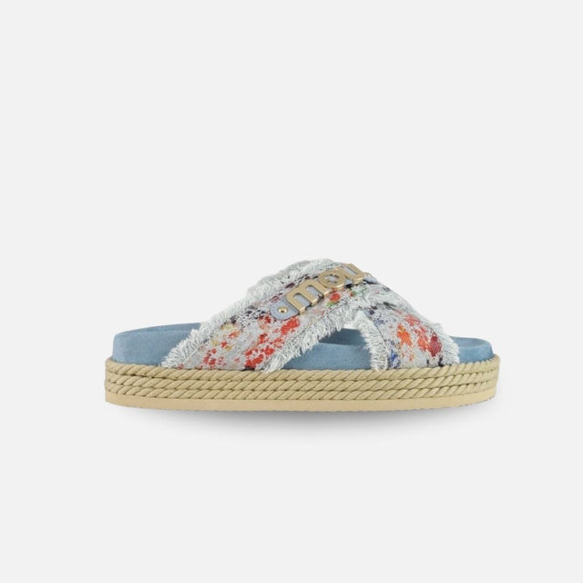Mou Eva Sandal Criss Cross Rope Sandal Metallic Denim Delave