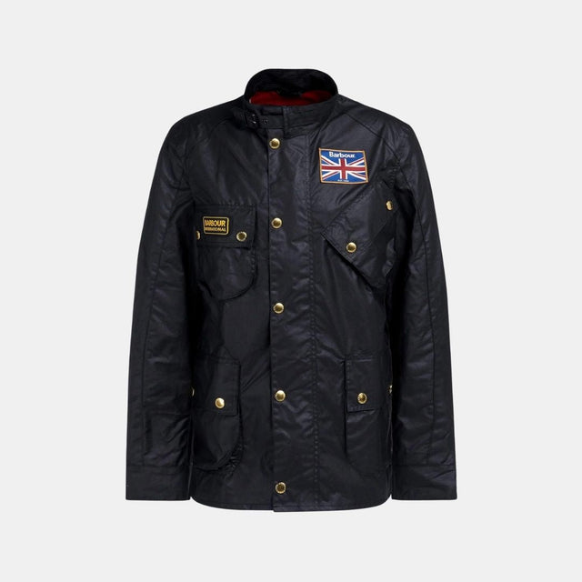 Barbour International Union Jack International Wax Jacket Fit Tailored Black