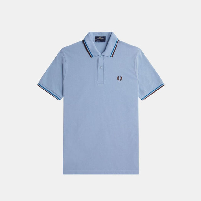 Fred Perry M12 Twin Tipped Shirt Sky Runaway Bay Ocean & Oxblood