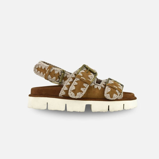 Mou Bio Sandal Two Bukless And Back Strap Cognac