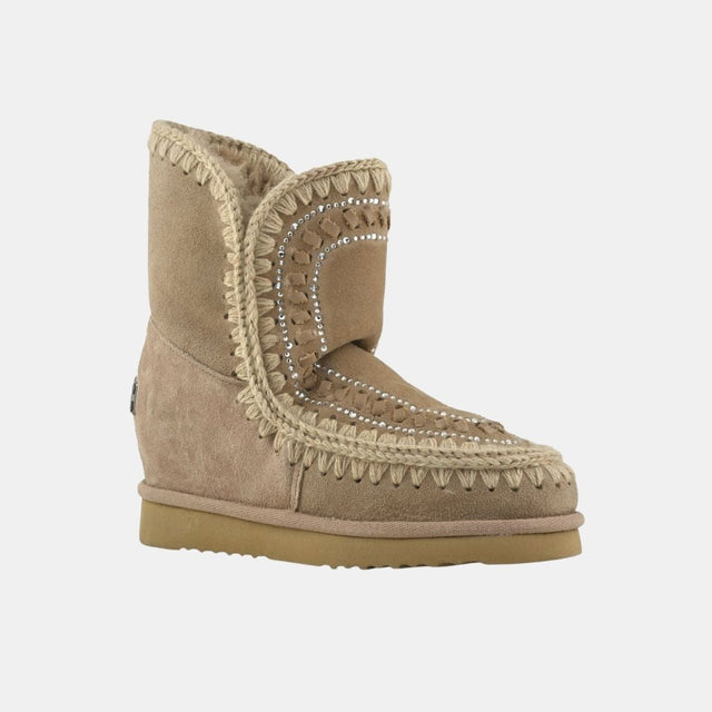 Mou Eskimo Inner Wedge Short Strass & Leather Stitichings Camel