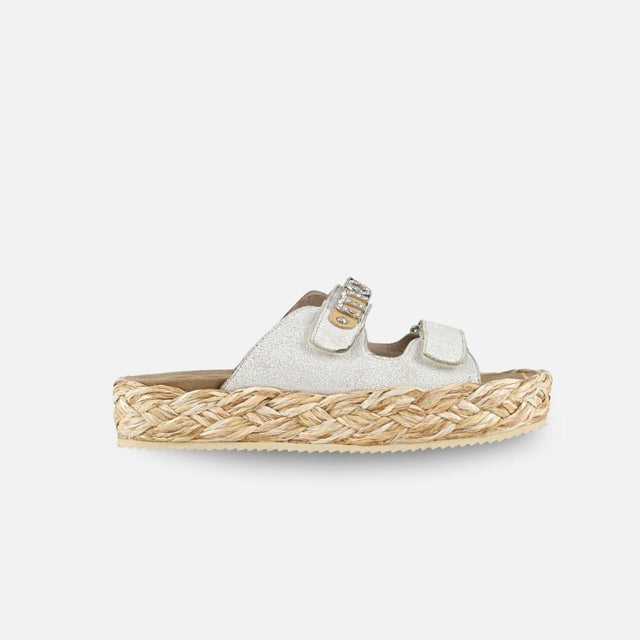Mou Raffia Braid Sandal Leather Upper Crackled White