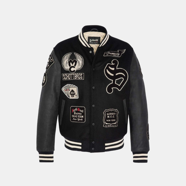 Schott Varsity Motor Patched Jacket LCTEDDYMOTOR Black