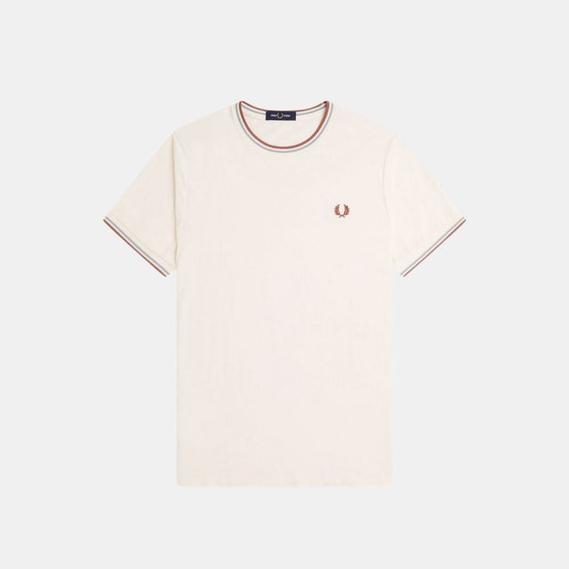 Fred Perry T-Shirt Twin Tipped Light Ecru Silver Blue & Cinnamon