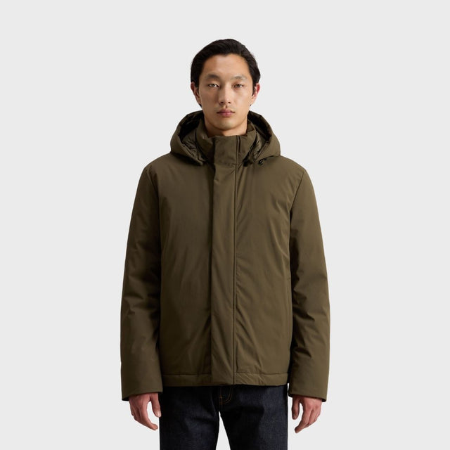 Woolrich Men's Stretch Nylon Jacket With Padding And Removable Hood Dark Green