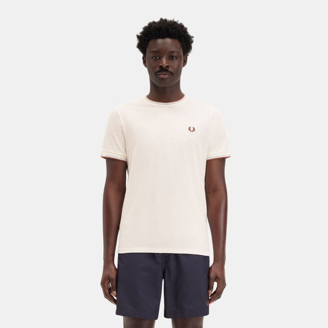 Fred Perry T-Shirt Twin Tipped Light Ecru Silver Blue & Cinnamon