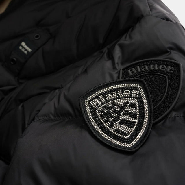 Blauer Althea Long Down Jacket With Geometric Lines Black Inside Beige