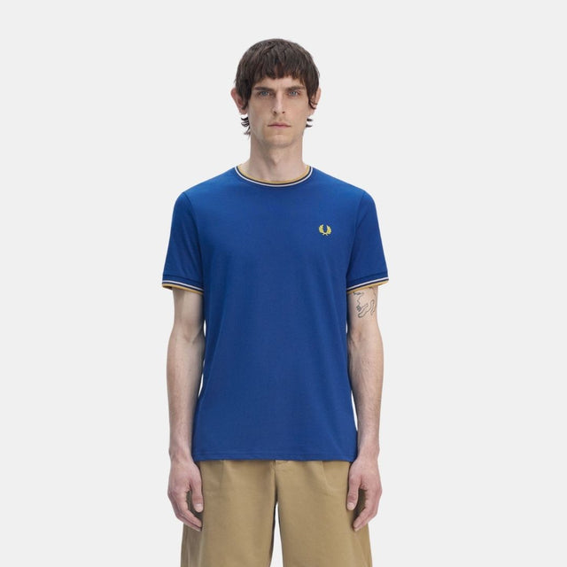 Fred Perry T-Shirt Twin Tipped Shaded Cobalt & Oatmeal