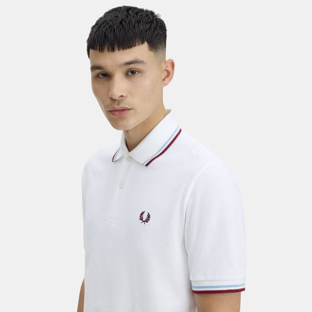 Fred Perry M12 Polo White Ice & Maroon