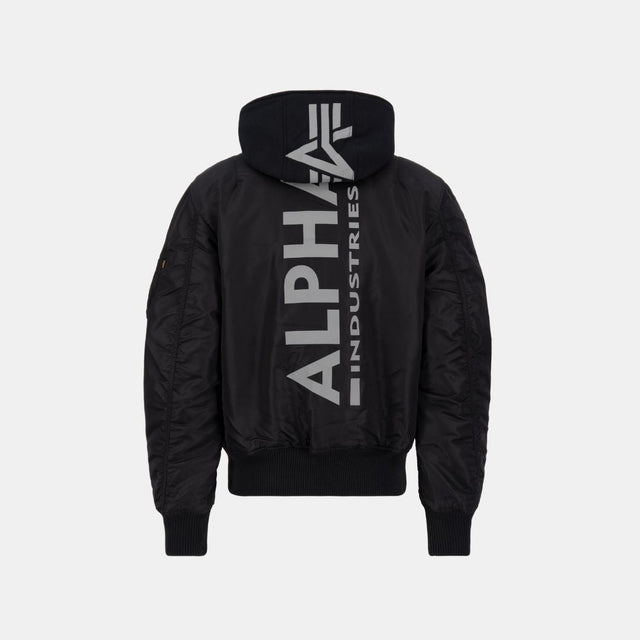 Alpha Industries MA-1 Zip Hood Back Print Bomber Jacket Black/Reflective