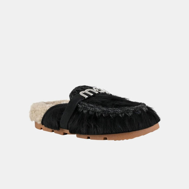 Mou Winter Bio Slide Long Hair Pony & Logo Long Hair Pony Black