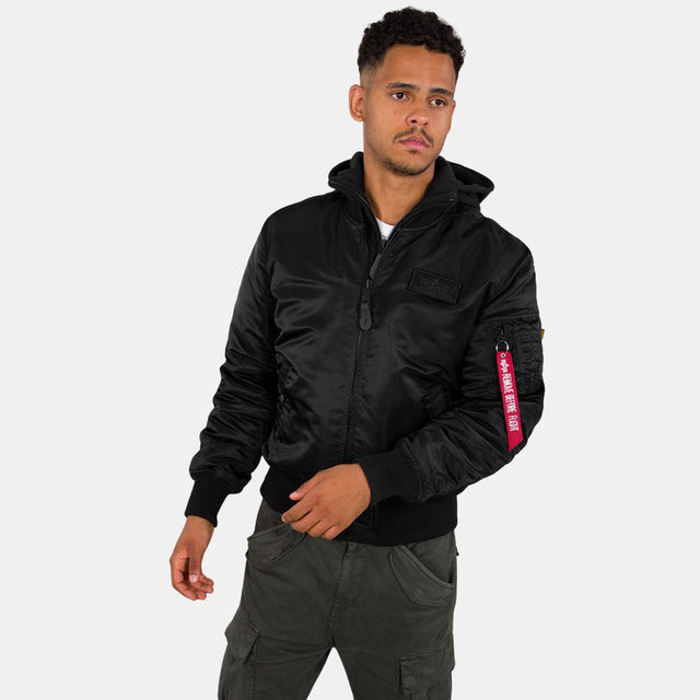 Alpha Industries MA-1 Zip Hood Back Print Bomber Jacket Black/Reflective