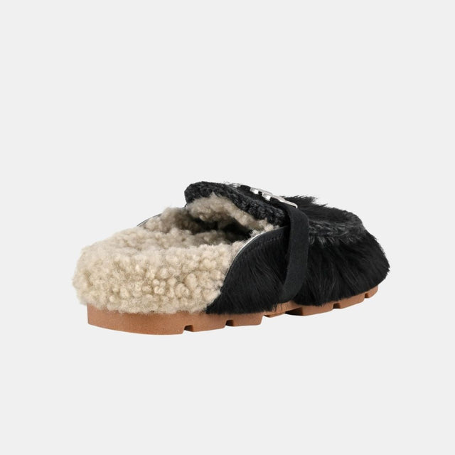 Mou Winter Bio Slide Long Hair Pony & Logo Long Hair Pony Black