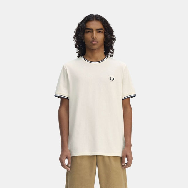 Fred Perry T-Shirt Twin Tipped Ecru & Tennis Blue