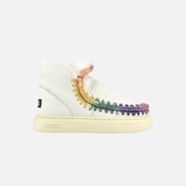 Mou Eskimo Sneaker Bold Rainbow Stitching Nubuck True White