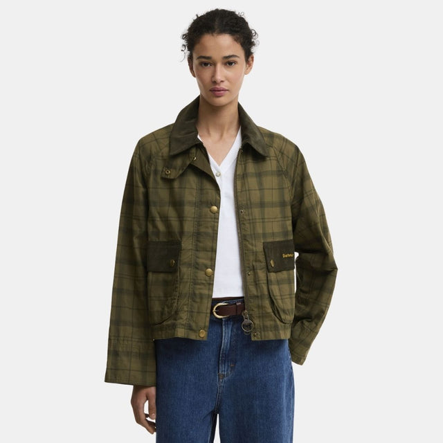 Barbour Tartan Cropped Beadnell Casual Jacket Dusky Green Tartan/Highland