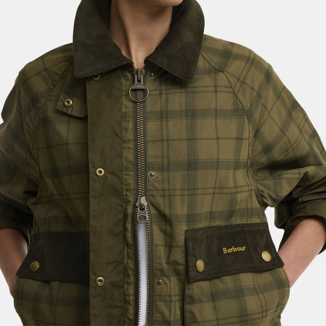 Barbour Tartan Cropped Beadnell Casual Jacket Dusky Green Tartan/Highland