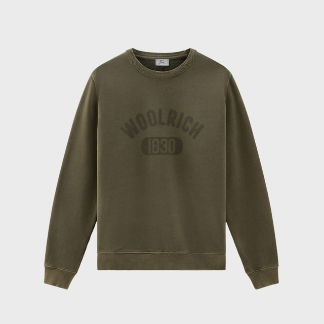 Woolrich Garment Dyed Logo Crewneck Lake Olive
