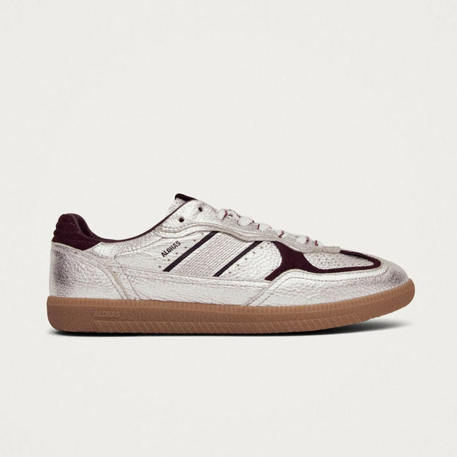 Alohas 490 Grain Shimmer Silver & Burgundy Leather Sneakers