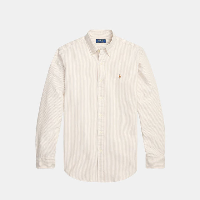 Polo Ralph Lauren Custom Fit Striped Oxford Shirt Beige/White