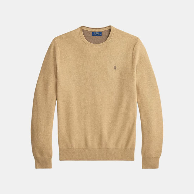 Polo Ralph Laurenmesh-Knit Cotton Crewneck Sweater Camel Melange