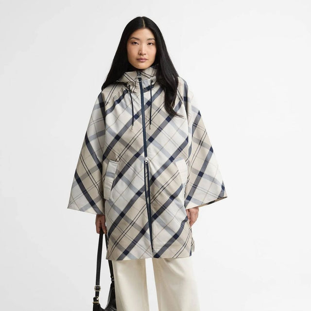 Barbour Kinsale Tartan Showerproof Cape Dress Navy Tartan