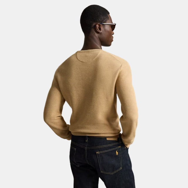 Polo Ralph Laurenmesh-Knit Cotton Crewneck Sweater Camel Melange