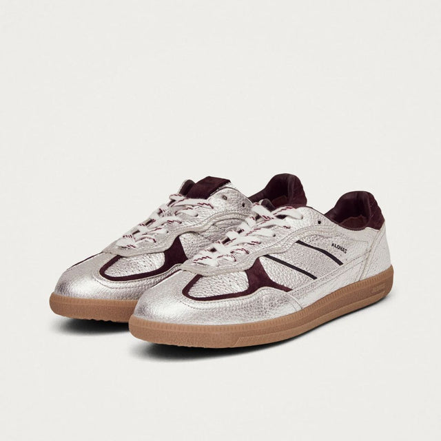 Alohas 490 Grain Shimmer Silver & Burgundy Leather Sneakers