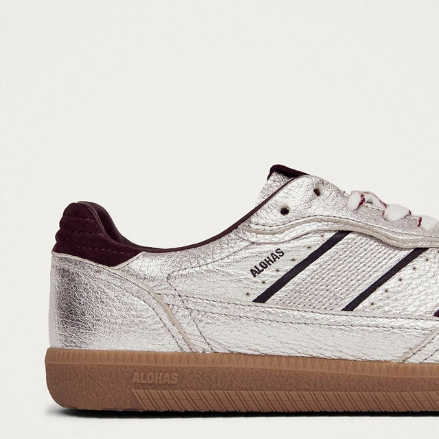 Alohas 490 Grain Shimmer Silver & Burgundy Leather Sneakers