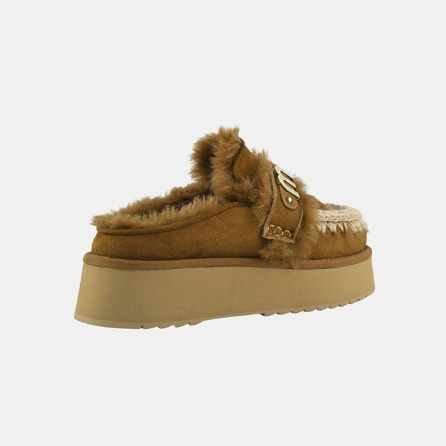 Mou Platform Clog-Letter Logo Cognac Suede