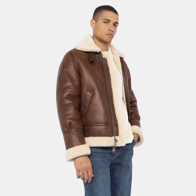Schott NYC B-3 Bomber Jacket Sheepskin Leather Moka