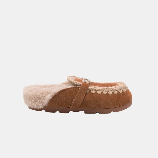 Mou Winter Bio Slide Suede-Letter Logo Cognac Suede