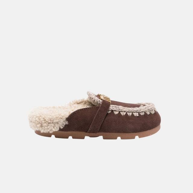 Mou Winter Bio Slide Suede-Letter Logo Brown Pepper