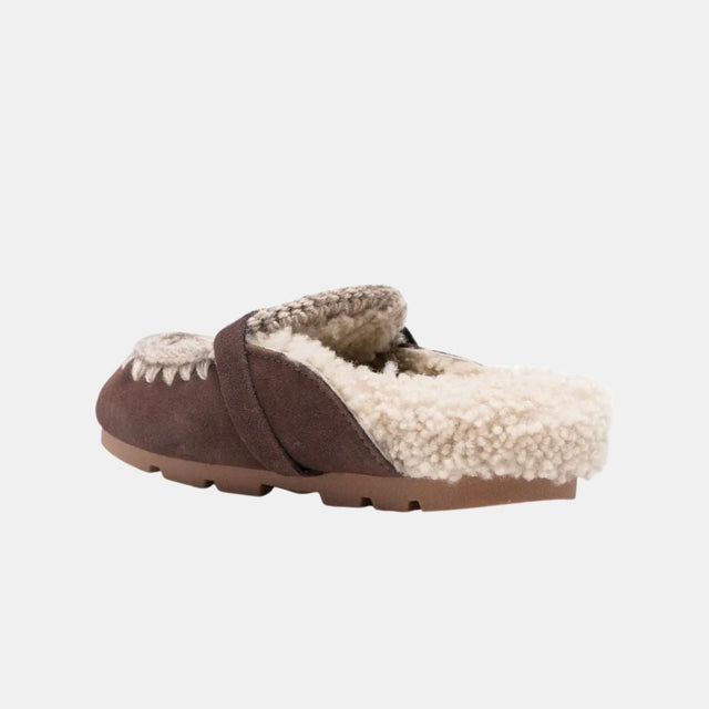 Mou Winter Bio Slide Suede-Letter Logo Brown Pepper